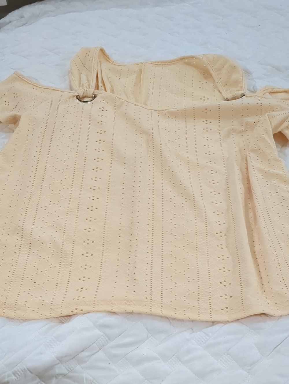 SHEIN Yellow Eyelet Off-Shoulder Ring Detail Top